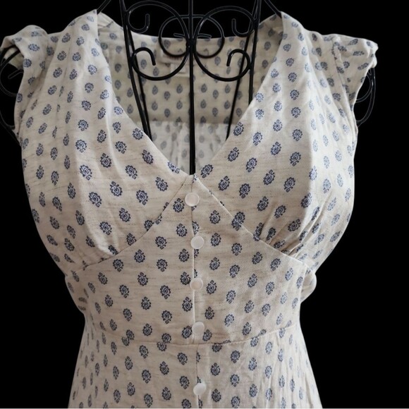 Monteau Los Angeles Empire Waist Maxi Dress Size XS Blue White Rayon Linen Blend - Picture 2 of 13